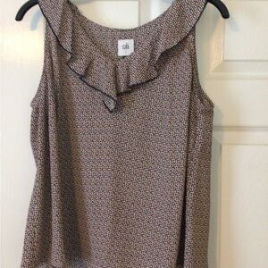 CAbi Brown and Tan Ruffled Sleeveless Blouse